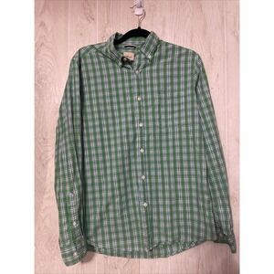 GH‎ Bass Button Up Shirt Mens Medium Plaid Green Blue Long Sleeve